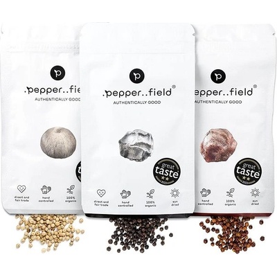 Pepper Field Kampotský Pepř černý červený a bílý Starterpack 3 x 20 g – Zbozi.Blesk.cz