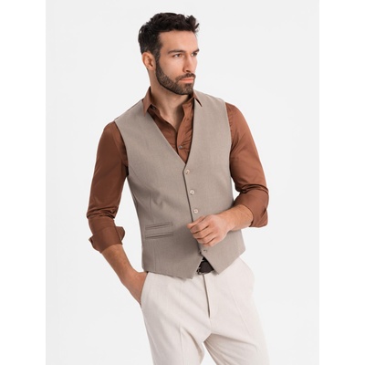 Ombre Clothing Мъжка бежова костюмена жилетка с класически детайли и подплата Ombre Clothing | Bezhov | МЪЖЕ | M