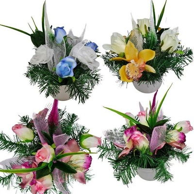 Ikebana náhrobná umelá v kvetináči 23-25 cm