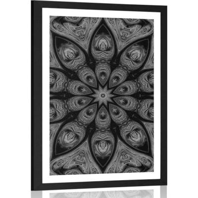 Plakát s paspartou hypnotická Mandala v černobílém provedení - 40x60 silver