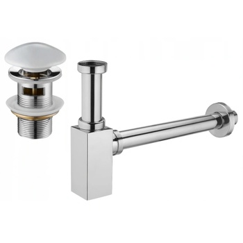 Mexen квадратен сифон за мивка с керамична тапа клик-клак, с преливник, (7992060-02)