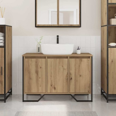 vidaXL Шкаф за мивка в баня Дъб 91 x 35 x 60 см Инженерна дървесина (869181)