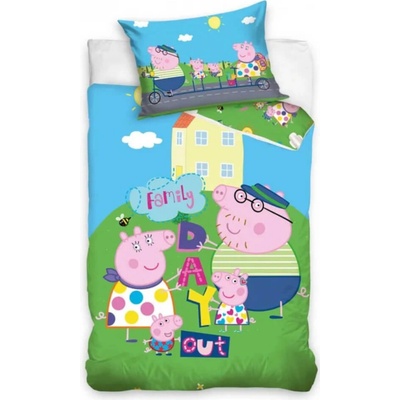 Baby Nellys Povlečení do postýlky Prasátko Peppa Rodinný výlet prasátko peppa modrá 100 x 135 cm