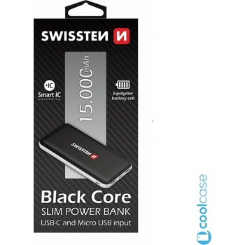 Swissten Black Core Slim Power Bank 15000 mAh