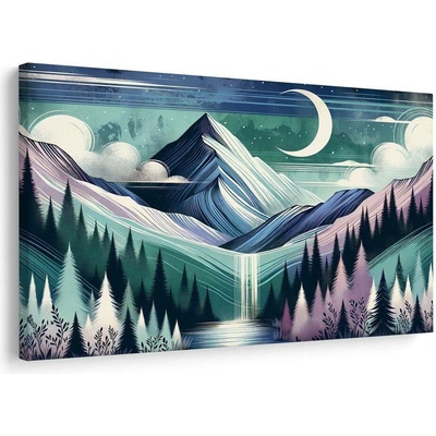 Obraz zasněžené vrcholky s vodopádem - 40x30