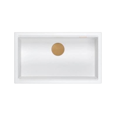 Kitchen sink GraniteQ LOGAN 110 GraniteQ sink snow white 76x44x23, 5 cm 1-chamber recessed with manual siphon copper