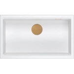 GraniteQ Kitchen sink GraniteQ LOGAN 110 GraniteQ sink snow white 76x44x23, 5 cm 1-chamber recessed with manual siphon copper