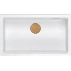 GraniteQ Kitchen sink GraniteQ LOGAN 110 GraniteQ sink snow white 76x44x23, 5 cm 1-chamber recessed with manual siphon copper