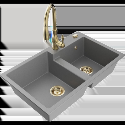 Tomas двухкамерна гранитна мивка с кухненски смесител Savita, сив - 6516-71-672601-50 (6516-71-672601-50)