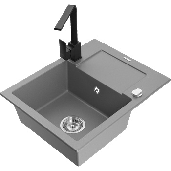 Mexen Enzo гранитна мивка с 1 отделение с отцедник и кухненски смесител Rita, сив - 6506-71-670300-70 (6506-71-670300-70)