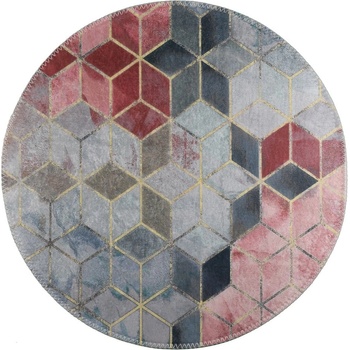 Vitaus Розов и светлосив кръгъл миещ се килим ø 80 cm - Vitaus (KRN-S9565-Yuvarlak-80x80)