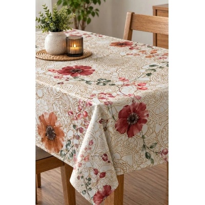 Obrus PVC DOW703G, metráž, 20 m x 140 cm, červené a oranžované maky, IMPOL TRADE