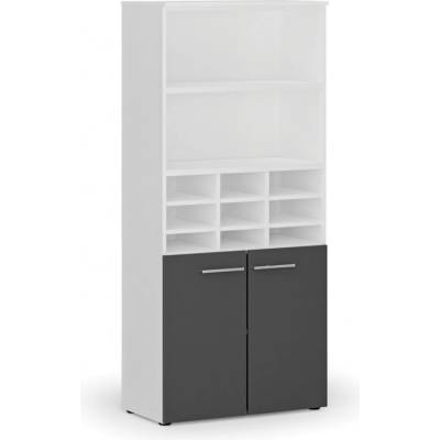 B2B Partner Třídicí regál s dveřmi PRIMO WHITE, 800 x 420 x 1781 mm 9 přihrádek bílá / grafitová