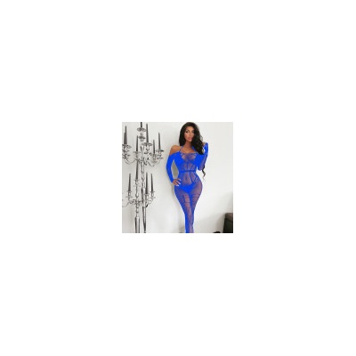 Bdsm-Bodage-Shop Síťovaný bodystocking s otvorem v rozkroku Modrá safírová W637