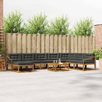 vidaXL Комплект дивани за открито 9 pcs Натурален и Антрацит (3368050)