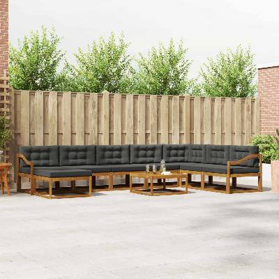 vidaXL Комплект дивани за открито 9 pcs Натурален и Антрацит (3368050)