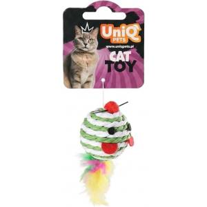 Uniq Pets Mousehunt Round Mouse - играчка мишка за котка от сизал с перо, 7 см