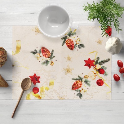 Biante Luxusné vianočné prestieranie Parma PM-137 Vianočné ozdoby s vetvičkami na zlato-béžovom 30x40 cm
