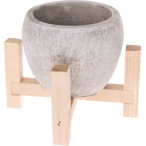Dakls Сива бетонна саксия в дървена поставка Естествена, ø 13 cm - Dakls (ZH624)