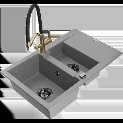 Gaspar гранитна мивка с 1, 5 камери и със сушилня и кухненски смесител Duo, сива - 6507-71-671701-57-B (6507-71-671701-57-B)