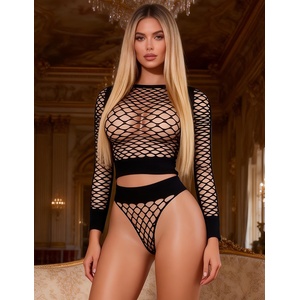 SuperLove Yolo Long Sleeve Fishnet Set 3534 Black XS-M