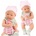 LeanToys Baby doll in white and pink clothes, hat, pacifier, bib, quilt