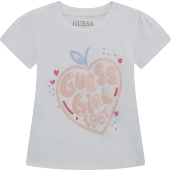 GUESS Бяла тениска с розов надпис Guess Girl за мини момиче