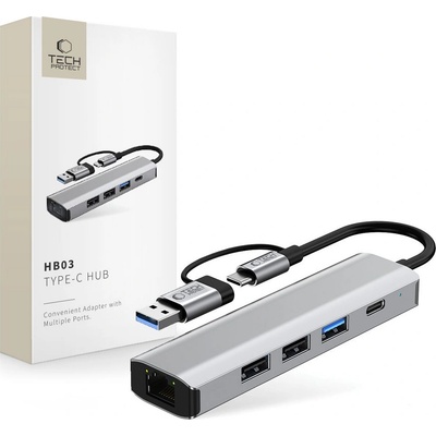 Адаптер 5 в 1 за лаптоп с USB -Type C - вход от Tech-Protect HB03 Hub - Space Grey (5906302360567)