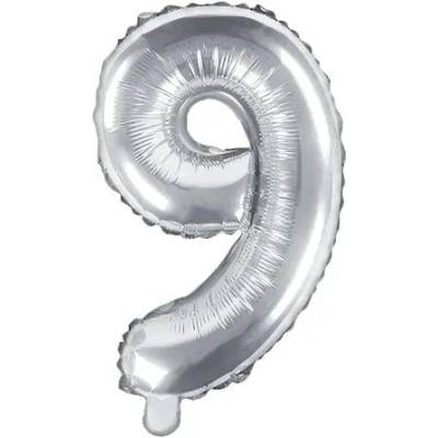 Party Deco Фолиев Балон Цифра, Сребърно - 35см - 9 (fb10m-9-018)
