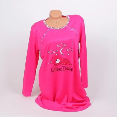 Макси нощница за бременни в цикламено с мече