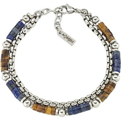 Amen Dvojitý pánský náramek s tygřím okem a lazuritem ACBR2BBBLM