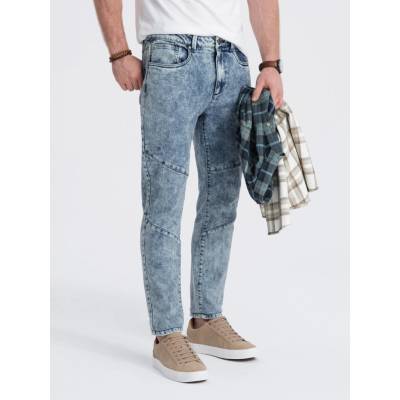 Ombre Men's denim pants with stitching at the knees blue