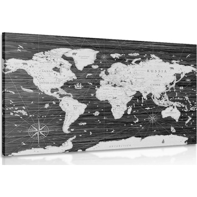 Obraz černobílá mapa na dřevěném pozadí - 90x60