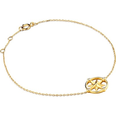 SAVICKI Náramok s príveskom veterná ružica žlté zlato s diamantmi 0.02 ct 18 cm - SAVB08075 Y C