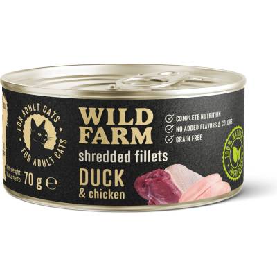 WILD FARM Филе от патица и пиле 70 г - беззърнена мокра храна за котки, филе в бульон
