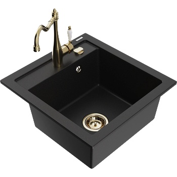 Mexen Vito гранитна кухненска мивка с една камера с кухненски смесител Carla, черен - 6503-77-670700-50 (6503-77-670700-50)