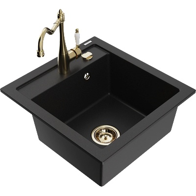Mexen Vito гранитна кухненска мивка с една камера с кухненски смесител Carla, черен - 6503-77-670700-50 (6503-77-670700-50)