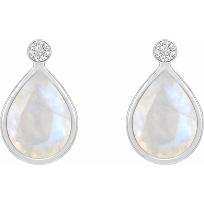 Eppi Zlaté náušnice s pear mesačnými kameňmi a diamanty so skrutkovacím zapínaním Ola E40703