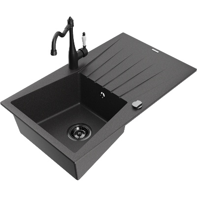 Mexen Cesar гранитна мивка с 1 камера с отцедник и кухненски смесител Карла, (6514-76-670700-70-B)