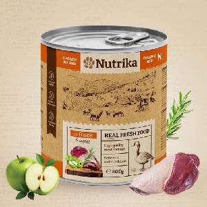 Nutrika Dog food wtih Duck & Apple 800gr - пълноценна храна за израснали кучета от всички породи с патешко и ябълка 800гр