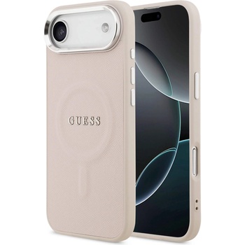 GUESS Дизайнерски кожен кейс с MagSafe за iPhone 17 Air - Guess PU Saffiano MagSafe Case (розов) (GUHMP17MPSAREGSP)