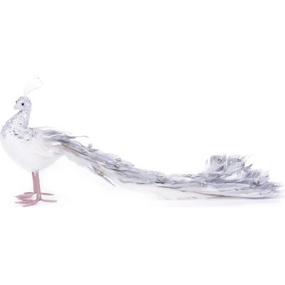 MagicHome Dekorácia Páv strieborný páperový 50x20x23 cm