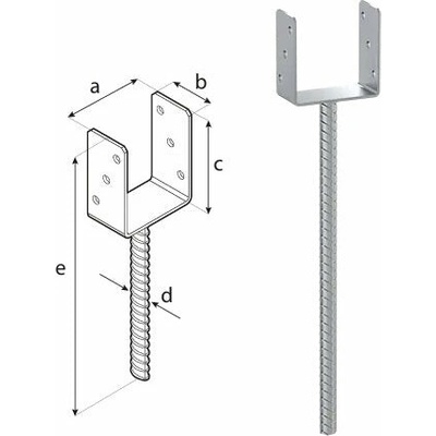 Domax 500 zapustená pätka stĺpika typu U PS 500 / 120 U - 121 x 60 x 124 x 4.0 mm