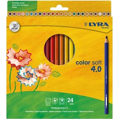 LYRA Цветни моливи LYRA Color Soft 4.0 екстра меки ярки меки цветове 24 броя 2421240 (2421240)