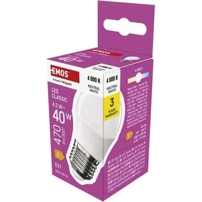 Emos ZQ6E23 LED ZIAROVKA CLASSIC MINI GLOBE E27 4,2 W 40 W 470 LM NEUTRALNA BIELA