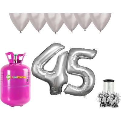HeliumKing Helium párty set na 45. narozeniny se stříbrnými balónky