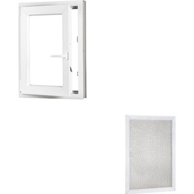 Okna Hned Sada plastové okno 50x70, levé, otevíravé i sklopné, bíle + hliníková síť proti hmyzu