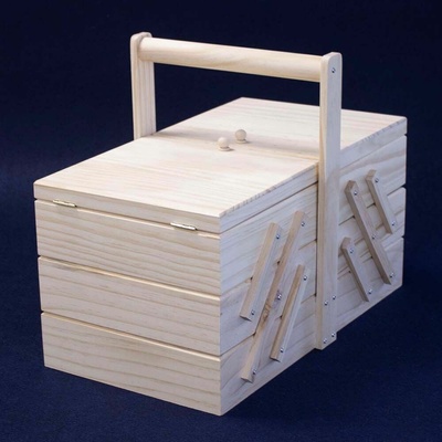 Pro Háčkování Kazeta na šití rozkládací dřevěná velká 38x21x19 cm