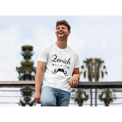Personal pánske tričko Ženích fúzy biele