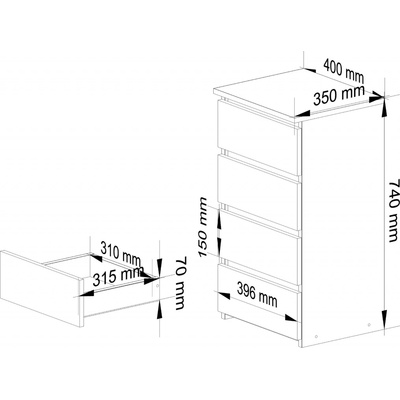 Ak furniture CL4 40 cm